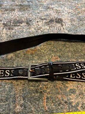 Guess Black and White Logo Webbing Belt